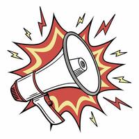 Megaphone or Loudspeaker with Red and Yellow Explosion Background for Business Use vector