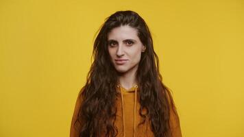 Woman Shaking Head in Disapproval Isolated on Yellow video