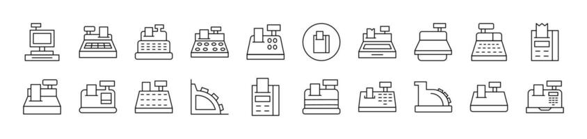 Cash Register Line Icon Collection. Editable Stroke. Minimalistic Linear Pictogram for Design of Cards, Apps, Banners, Posts vector