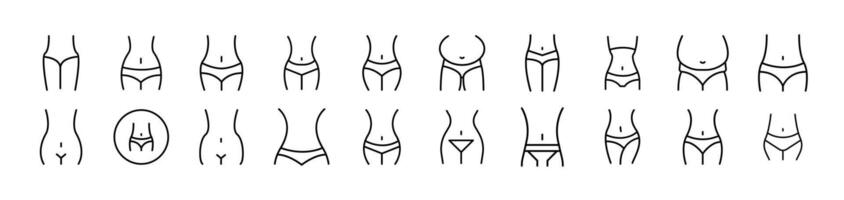Waist Outline Linear Image Collection. Editable Stroke. Suitable for Web Sites, Books, Cards, Apps vector