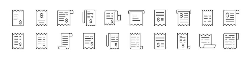 Pack of Line Icons of Store Receipt. Editable Stroke. Minimalistic Linear Pictogram for Design of Cards, Apps, Banners, Posts vector
