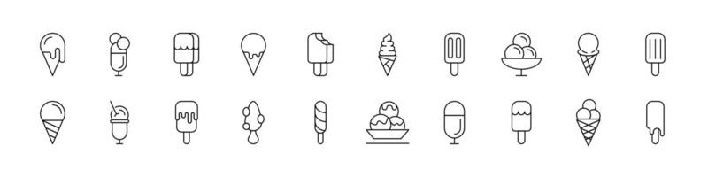 Ice Cream Icon Set for UI, Placards, Books, Apps. Editable Stroke. Suitable for Web Sites, Books, Cards, Apps vector