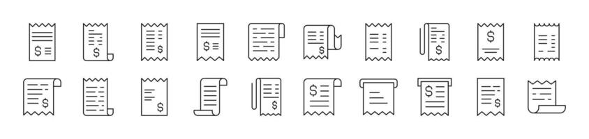 Set of Line Icons of Store Receipt. Editable Stroke. Minimalistic Linear Pictogram for Design of Cards, Apps, Banners, Posts vector