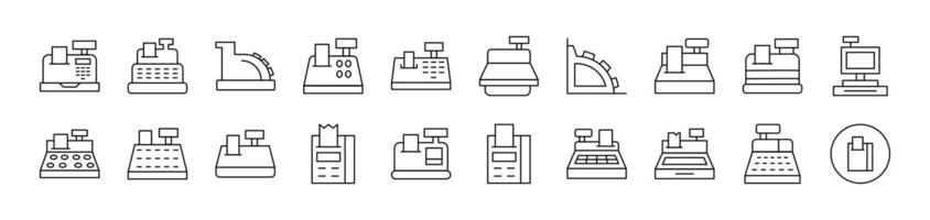 Cash Register Line Icon Set. Editable Stroke. Minimalistic Linear Pictogram for Design of Cards, Apps, Banners, Posts vector