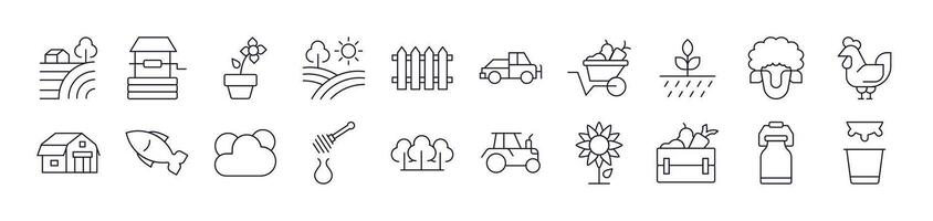 Outline Symbols of Field, Farm, Garden Drawn with Thin Line for apps, web sites, banners, infographics and other types of design vector