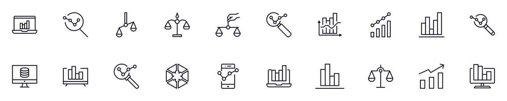 Business and analytics symbols drawn with black thin line. Editable stroke. Simple linear illustration that can be used as a design element for apps and websites vector