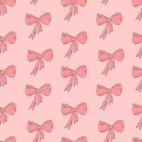 Seamless pattern with a pink hand-drawn bow on a pink background. vector