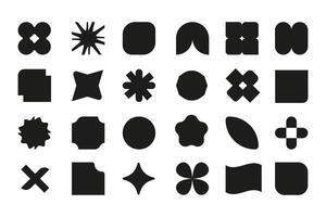 Abstract silhouettes of geometric figures and icons. Brutal modern design in black. Primitive elements. Swiss design aesthetics. vector