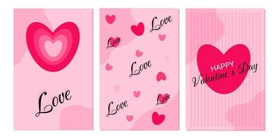 Set of 3 Valentine's Day cards. Pink greeting card for February 14 for web and print. EPS 10. vector