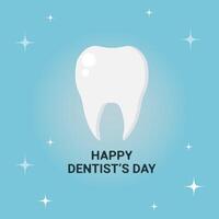 Happy Dentist Day. Banner with white tooth on blue background. vector
