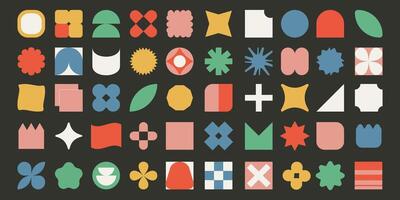 Set of simple brutalist shapes. Collection of abstract geometric shapes on a dark background. vector