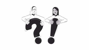 Question exclamation problem solving doodle outline animation. Workplace brainstorming 4K motion graphic. Teamwork debate. Curiosity, solution animated sketch 2D concept isolated on white video