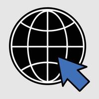 Globe Icon with Cursor Arrow. vector