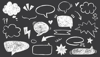 Crayon frame speech bubble set. Set of text boxes and speech bubbles with crayon or chalk texture. Hand drawn chalk pencil dialog balloon, children color doodle text cloud. illustration. vector
