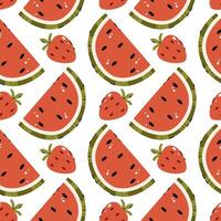 Summer pattern with watermelons and strawberries on a white background.Summer seamless pattern vector