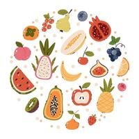 Stylish set with fruits and berries in a simple, naive style. Pear, vector