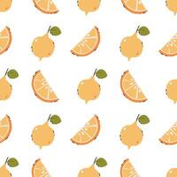 Summer pattern with lemons and oranges on a white background.Tropical seamless pattern with blooming yellow lemons on branch. vector