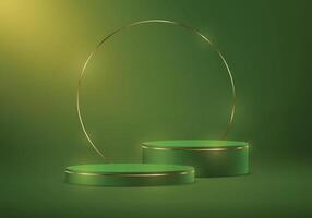Green gold podium empty room space for selling products, backdrop, wallpaper, background. i Display of cosmetic products. Stage or podium. Product display background. illustration. vector