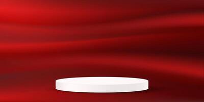 Red background 3d with white podium. Red satin smooth fabric background. Space for selling products on the website. illustration. vector