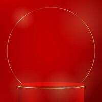 Red background 3d with podium Space for selling products on the website. Display of cosmetic products. Stage or podium. Product display background. illustration. vector