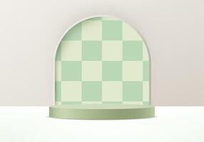 Beige background 3d with green podium. 3D abstract studio room with pedestal podium. Space for selling products, backdrop, wallpaper, background, text. illustration. vector