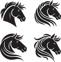 Horse head black soild silhouette design bundle set, clipart logo icon style vector