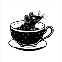 Mouse With Cup Images Black and White vector