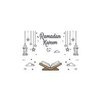 Al quran and simple islamic pattern outline Ramadan Kareem. vector