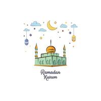 Ramadhan kareem greeting background with lantern. vector