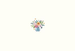 Hand drawn flowers in vase isolated in cream background vector
