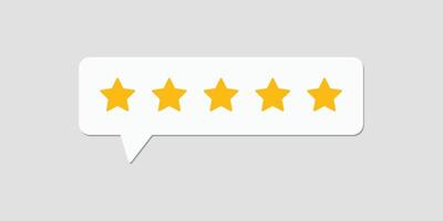Five star rating. Five star rating displayed in a speech bubble. Feedback, Review and rate us concept. vector