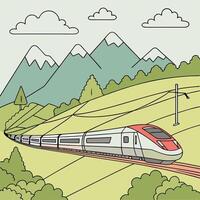 Low angle view of high-speed trains and desert grasslands. vector