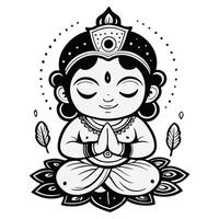 Happy little Krishna with an idea. Cute cartoon character. vector