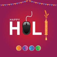 Happy Holi with Mouse with pichakaree red Background vector