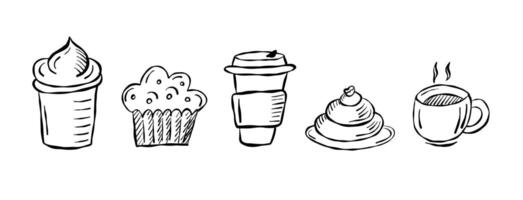 Sweet treats and beverages displayed in a stylish cafe setting with various desserts and drinks on a clean white background vector