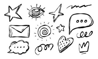 Creative doodles featuring stars, eyes, speech bubbles, and hearts for artistic expression and design projects vector