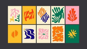 Groovy 90s retro- Psychedelic cartoon posters. Funky waves, abstract florals, trippy leaves, bright patterns vector