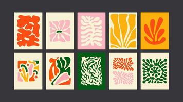Funky 90s groove- Psychedelic posters with vibrant waves, abstract florals, and bold trippy patterns vector
