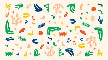Minimalist Abstract Doodles Collection. Aesthetic hand-drawn elements and bright abstract shapes in Matisse style. Unique designs on an isolated background, perfect for modern creative projects vector