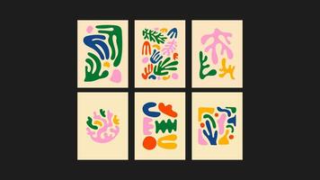 Collection of aesthetic posters and abstract elements in pink color on an isolated background. A large collection of elements, unusual shapes in the Art Matisse style, hand-drawn with paper texture vector