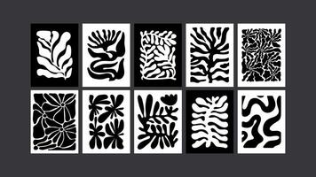 90s groovy posters- Monochrome vibes. Black and white trippy waves, abstract florals, retro doodle art vector