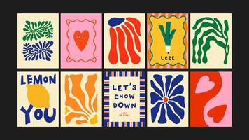 Creative Culinary Poster An artistic and abstract poster with groovy waves, bold colors, and playful summer elements. Great for decorating walls, prints, and postcards vector