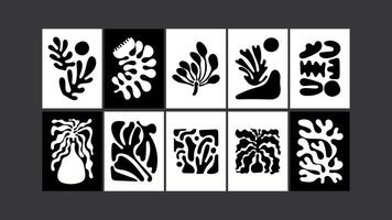 Monochrome groovy art- 90s retro posters. Trippy black-and-white florals, funky waves, abstract patterns vector