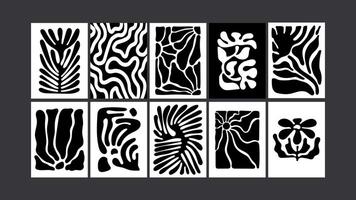 Monochrome 90s retro- Black and white posters. Groovy waves, abstract flowers, trippy doodle vibe vector