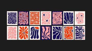 Groovy posters of the 90s with flowers. Cartoon psychedelic style. Bright hippies and retro elements. Botanical elements, abstract plants. poster collection. vector