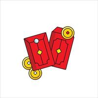 a red envelope with two gold coins on it vector
