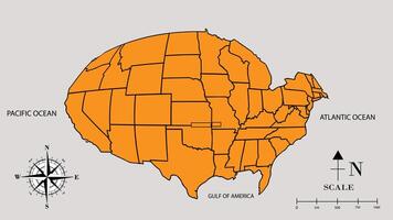 the usa map with the states highlighted in orange vector