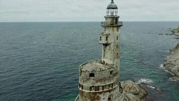abandoned coastal Lighthouse Drone view video