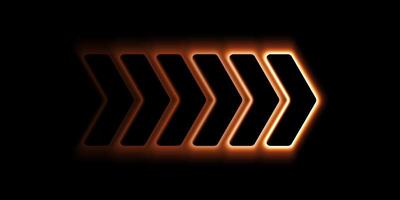 Glowing red neon light arrows pointing to the right. 3D rendering of glowing neon arrows on a black background vector