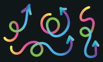 Neon Color Gradient squiggle lines arrows. Scribble stripe with wavy arrows vector